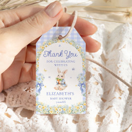 Konijn Gingham Blauwe Baby Shower Bedank Cadeautag Cadeaulabel