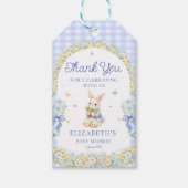 Konijn Gingham Blauwe Baby Shower Bedank Cadeautag Cadeaulabel (Voorkant)