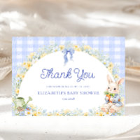 Konijn Gingham Blauwe Baby Shower Bedankkaart