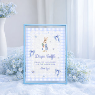 Konijn Gingham Konijn Baby Shower Luier Raffle Poster
