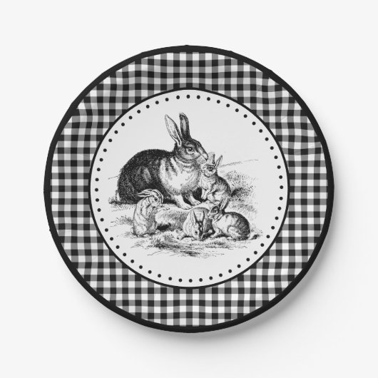 Konijn Gingham Papieren Bordje (Voorkant)