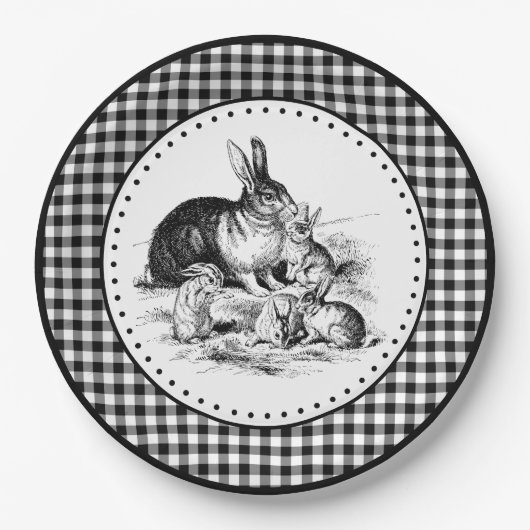 Konijn Gingham Papieren Bordje (Voorkant)