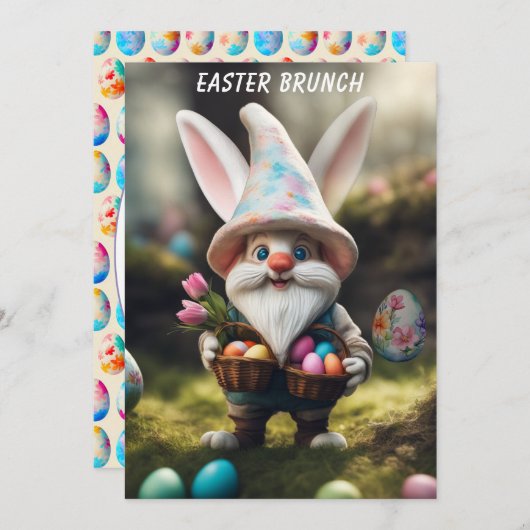 Konijn Gnome Eiermand Paasbrunch Kaart (Voorkant / Achterkant)