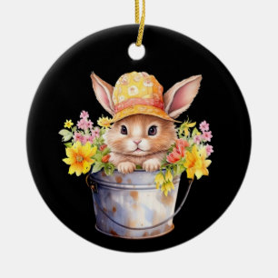 Konijn Grafisch Voor Meisjes Bloemrijke Lente Tijd Keramisch Ornament