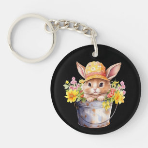 Konijn Grafisch Voor Meisjes Bloemrijke Lente Tijd Sleutelhanger