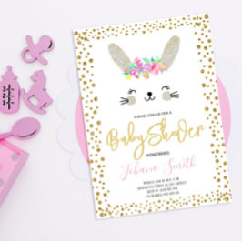 Konijn Grijs Goud Confetti Baby Shower Uitnodiging