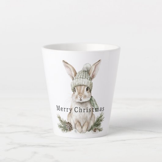 Konijn Groene Hoed Kerstmis Latte Mok (Voorkant)