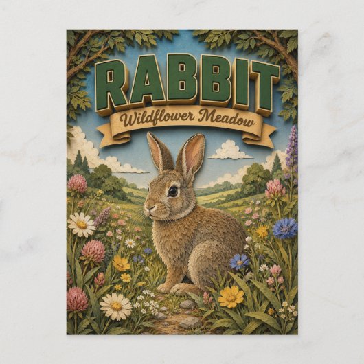 Konijn Haas Wilde Bloem Weide POPCUT Briefkaart (Voorkant)