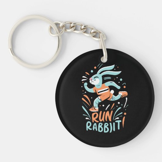 konijn hardlopen marathon loper bunny schattig sleutelhanger (Voorkant)