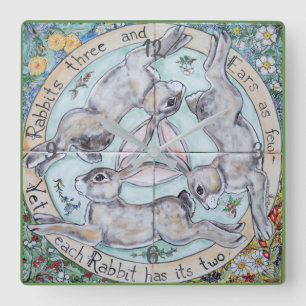 Konijn Hare Trio Vier Seasons Clock Green Vierkante Klok