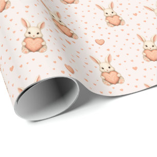 Konijn Hartjes Patroon op Zachte Blush Cadeaupapier