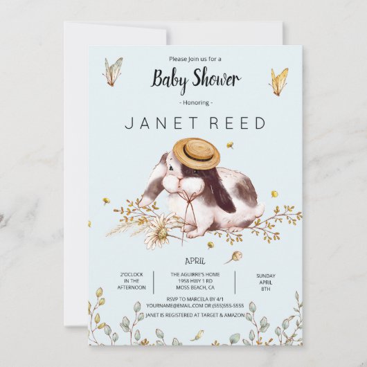 Konijn Hoed Rustieke Landelijke Baby Shower Uitnod Kaart (Voorkant)