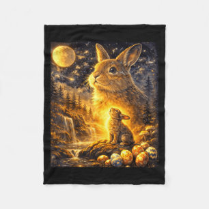 Konijn huilt naar de maan vintage 90s dier fleece deken