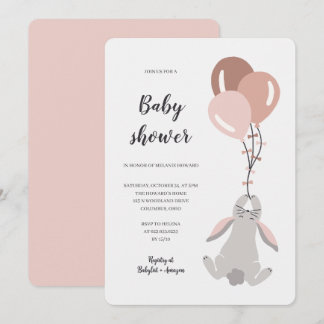Konijn illustratie meisje baby shower uitnodiging