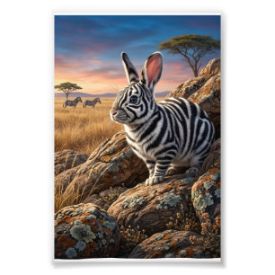 Konijn in Afrikaanse savanne zonsondergang wild fl Foto Afdruk