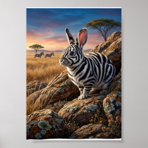 Konijn in Afrikaanse savanne zonsondergang wild fl Poster