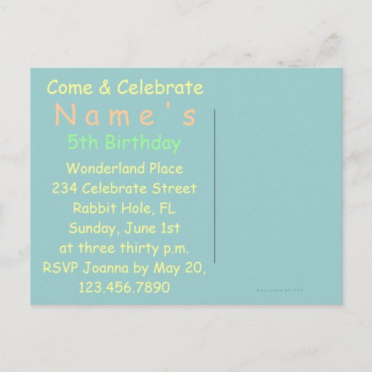 Konijn in Alice in Wonderland ~ Briefkaart (Voorkant)