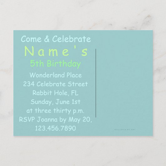 Konijn in Alice in Wonderland ~ Briefkaart / Uitno (Achterkant)