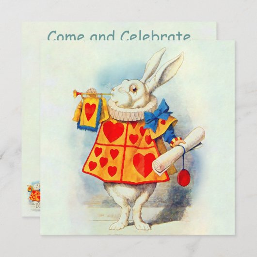 Konijn in Alice Wonderland ~ Uitnodiging (Voorkant / Achterkant)