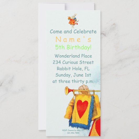 Konijn in Alice Wonderland ~ Uitnodiging (Achterkant)