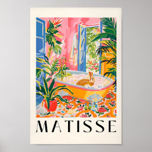 Konijn in bad Art Print, Maximalist Decor, Hen Poster
