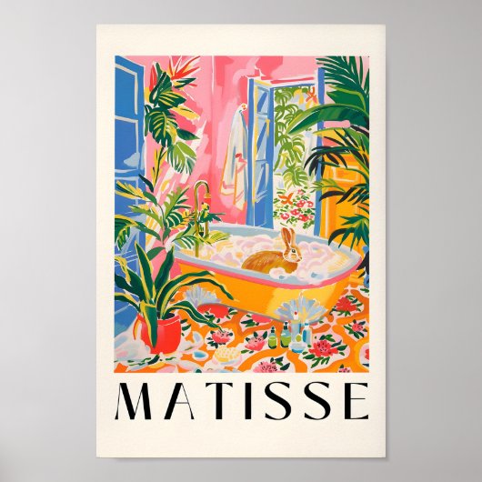 Konijn in bad Art Print, Maximalist Decor, Hen Poster (Voorkant)