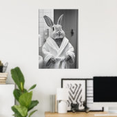 Konijn in badjas print, grappige badkamer AI-kunst Poster (Thuiskantoor)