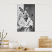 Konijn in badjas print, grappige badkamer AI-kunst Poster (Keuken)