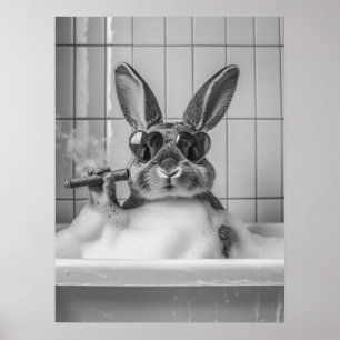 Konijn in badkuip met zonnebril – Whimsical bad Poster