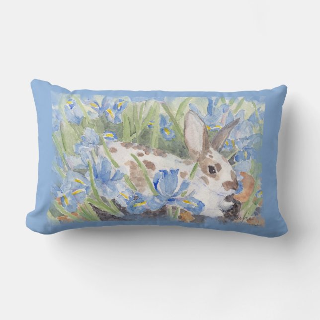 Konijn in Blauwe Nederlands Irises Kussen (Voorkant)