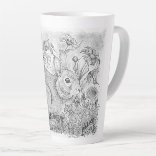 Konijn in bloemen latte mok (Rechterhoek)