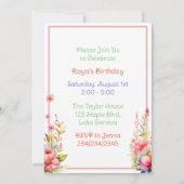 Konijn in bloemen meisjes verjaardagsfeestje  kaart (Achterkant)