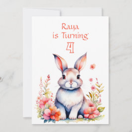 Konijn in bloemen meisjes verjaardagsfeestje  kaart
