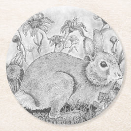 Konijn in bloemen ronde kartonnen onderzetter