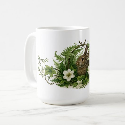 Konijn in bloemengebladerte koffiemok (Voorkant links)
