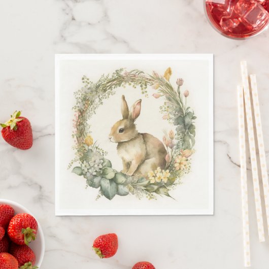 Konijn in bloemenguirlande servet (Insitu)
