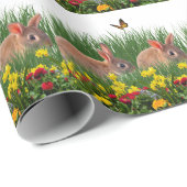 Konijn in bloementuin Lente/Pasen   Cadeaupapier (Rol Hoek)