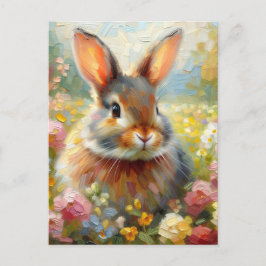 Konijn in bloemenveld Lente Kunstwerk Briefkaart