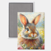 Konijn in bloemenveld magneet (Voorkant / Achterkant)