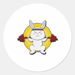Konijn in Bodybuilding met Barbell Ronde Sticker