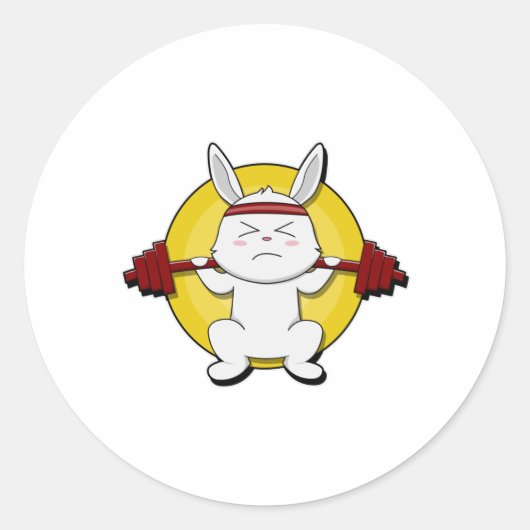 Konijn in Bodybuilding met Barbell Ronde Sticker (Voorkant)