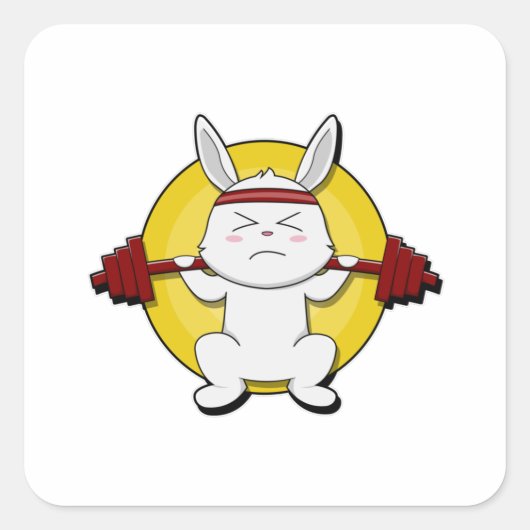 Konijn in Bodybuilding met Barbell Vierkante Sticker (Voorkant)
