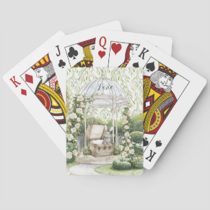 Konijn in borst groene bladeren bloemrijk pokerkaarten