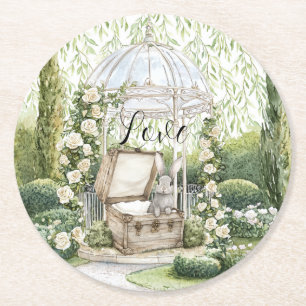 Konijn in borst groene bladeren bloemrijke liefde  ronde kartonnen onderzetter