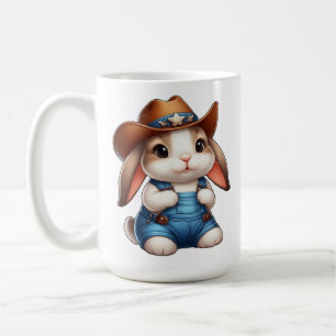 Konijn in cowboy-outfit met hoed en overall koffiemok