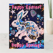 Konijn in de lucht met sterren en eieren kaart (Voorkant)