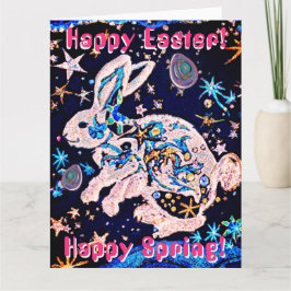 Konijn in de lucht met sterren en eieren kaart