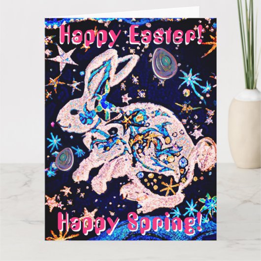 Konijn in de lucht met sterren en eieren kaart (Voorkant)