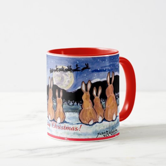"Konijn in de maan" Mok kerstontwerp, Cute! (Voorkant rechts)