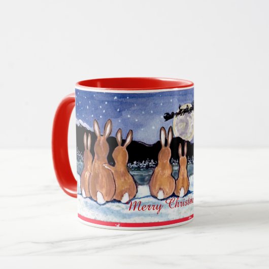 "Konijn in de maan" Mok kerstontwerp, Cute! (Voorkant links)